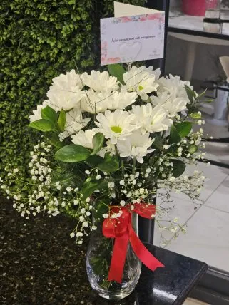 Cam Vazoda Papatya Aranjman, burdur çiçekçi