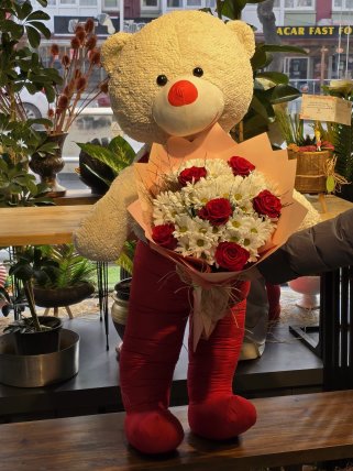 Buketli Sevimli Peluş Ayıcık