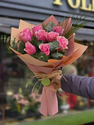 9 Pembe Gül Buketi