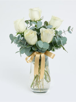 Cam Vazoda 5 Beyaz Gül