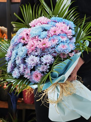 Mavi Papatya ve Krizantem Çiçekleri Buketi