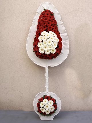 Burdur Çiçekçi: Lüks Kırmızı Beyaz Çift Katlı Açılış Çelengi