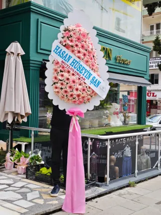 Canlı Pembe Gerbera Çiçekli Açılış/Tören Çelengi