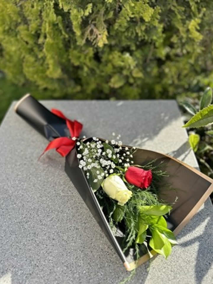 1 Kırmızı 1 Beyaz Gül Buketi