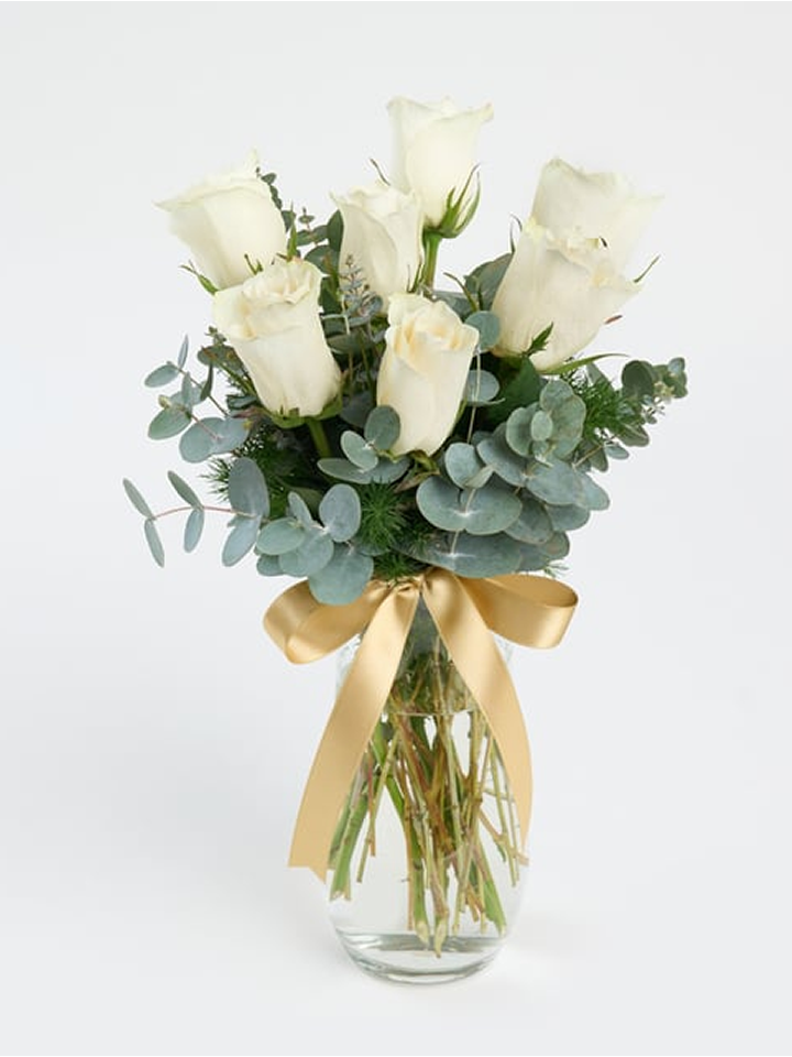 Cam Vazoda 7 Beyaz Gül