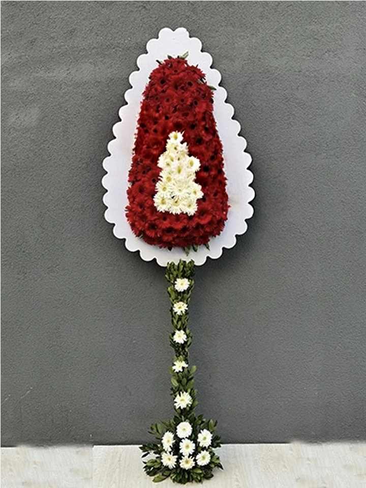 Burdur Çiçekçi: Kırmızı Gerbera ve Beyaz Motifli Lüks Tören/Açılış Çelengi