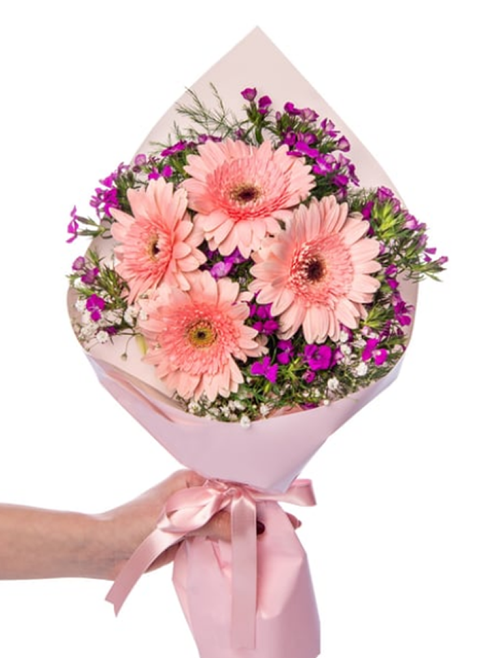 Pembe Gerbera ve Kır Çİçekleri Buketi