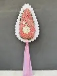 Çiçekçi - Burdur Çiçekçi: Pembe Gerbera ve Beyaz Desenli Açılış, düğün Çelengi